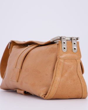 Christian Dior Beige Vintage 2005 Flight Line Medium Hobo Shoulder Bag in Calfskin Leather with Antique Silver Hardware