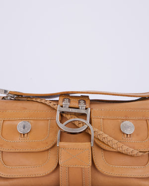 Christian Dior Beige Vintage 2005 Flight Line Medium Hobo Shoulder Bag in Calfskin Leather with Antique Silver Hardware