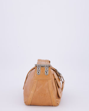 Christian Dior Beige Vintage 2005 Flight Line Medium Hobo Shoulder Bag in Calfskin Leather with Antique Silver Hardware