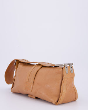 Christian Dior Beige Vintage 2005 Flight Line Medium Hobo Shoulder Bag in Calfskin Leather with Antique Silver Hardware