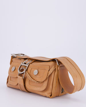 Christian Dior Beige Vintage 2005 Flight Line Medium Hobo Shoulder Bag in Calfskin Leather with Antique Silver Hardware