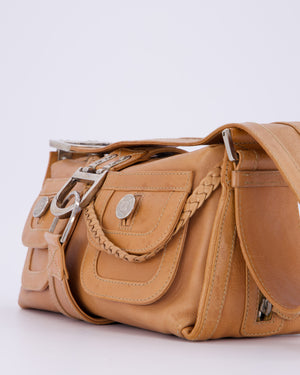 Christian Dior Beige Vintage 2005 Flight Line Medium Hobo Shoulder Bag in Calfskin Leather with Antique Silver Hardware