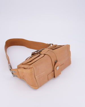 Christian Dior Beige Vintage 2005 Flight Line Medium Hobo Shoulder Bag in Calfskin Leather with Antique Silver Hardware