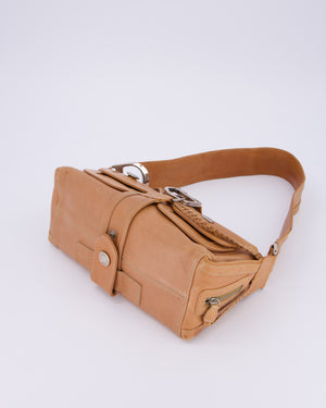 Christian Dior Beige Vintage 2005 Flight Line Medium Hobo Shoulder Bag in Calfskin Leather with Antique Silver Hardware