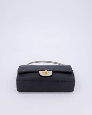 Chanel Black and White Perforated Vintage Medium Single Flap Bag in Lambskin Leather with Brushed Gold Hardware