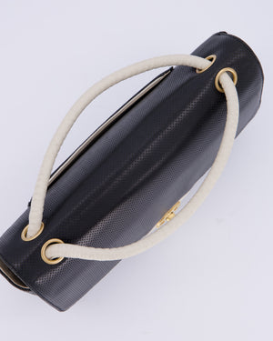 Chanel Black and White Perforated Vintage Medium Single Flap Bag in Lambskin Leather with Brushed Gold Hardware