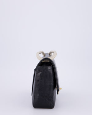 Chanel Black and White Perforated Vintage Medium Single Flap Bag in Lambskin Leather with Brushed Gold Hardware