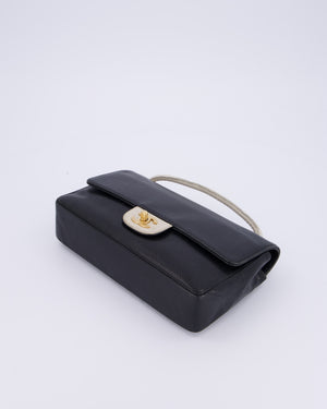 Chanel Black and White Perforated Vintage Medium Single Flap Bag in Lambskin Leather with Brushed Gold Hardware