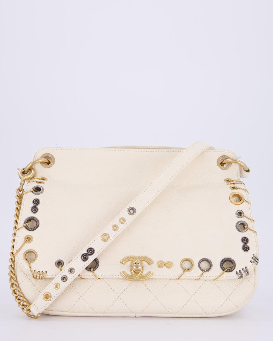 Chanel White Piercing Chic Crossbody Bag in Caviar Leather With Mixed Hardware