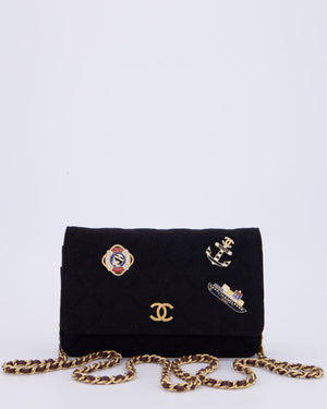 Chanel Black Métiers des Arts Paris-Hamburg Wallet On Chain Bag In Wool With Nautical Charms And Burgundy Lambskin Leather Strap