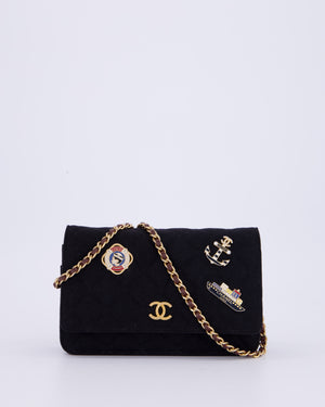 Chanel Black Métiers des Arts Paris-Hamburg Wallet On Chain Bag In Wool With Nautical Charms And Burgundy Lambskin Leather Strap