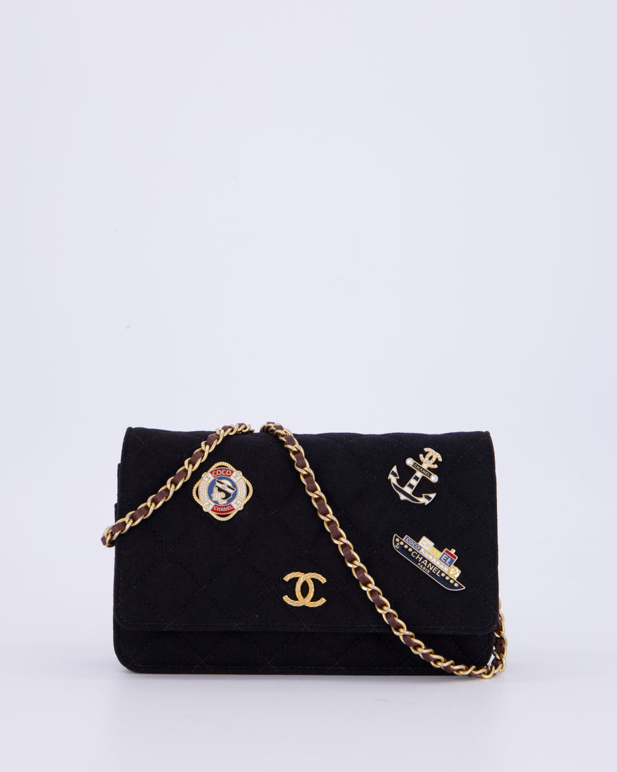 Chanel Black Métiers des Arts Paris-Hamburg Wallet On Chain Bag In Wool With Nautical Charms And Burgundy Lambskin Leather Strap