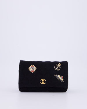 Chanel Black Métiers des Arts Paris-Hamburg Wallet On Chain Bag In Wool With Nautical Charms And Burgundy Lambskin Leather Strap