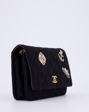 Chanel Black Métiers des Arts Paris-Hamburg Wallet On Chain Bag In Wool With Nautical Charms And Burgundy Lambskin Leather Strap