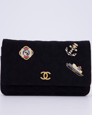 Chanel Black Métiers des Arts Paris-Hamburg Wallet On Chain Bag In Wool With Nautical Charms And Burgundy Lambskin Leather Strap