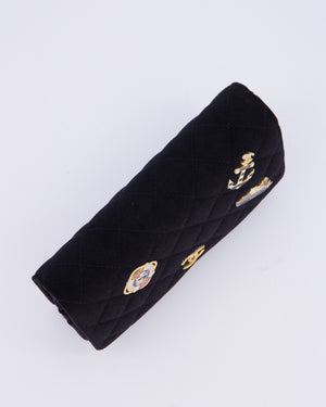 Chanel Black Métiers des Arts Paris-Hamburg Wallet On Chain Bag In Wool With Nautical Charms And Burgundy Lambskin Leather Strap