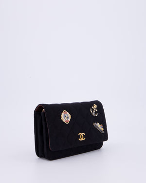Chanel Black Métiers des Arts Paris-Hamburg Wallet On Chain Bag In Wool With Nautical Charms And Burgundy Lambskin Leather Strap