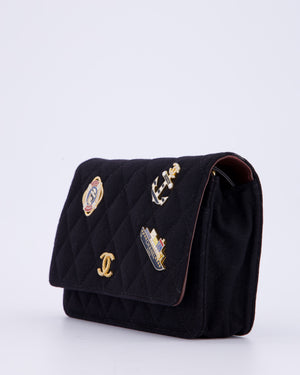 Chanel Black Métiers des Arts Paris-Hamburg Wallet On Chain Bag In Wool With Nautical Charms And Burgundy Lambskin Leather Strap