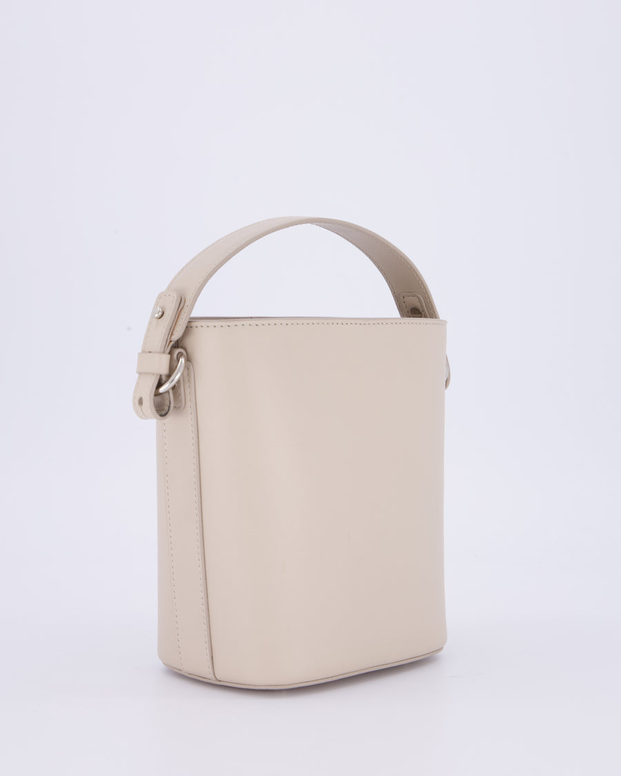 Loro Piana Beige Crossbody Bucket Bag In Calfskin Leather With Silver Hardware