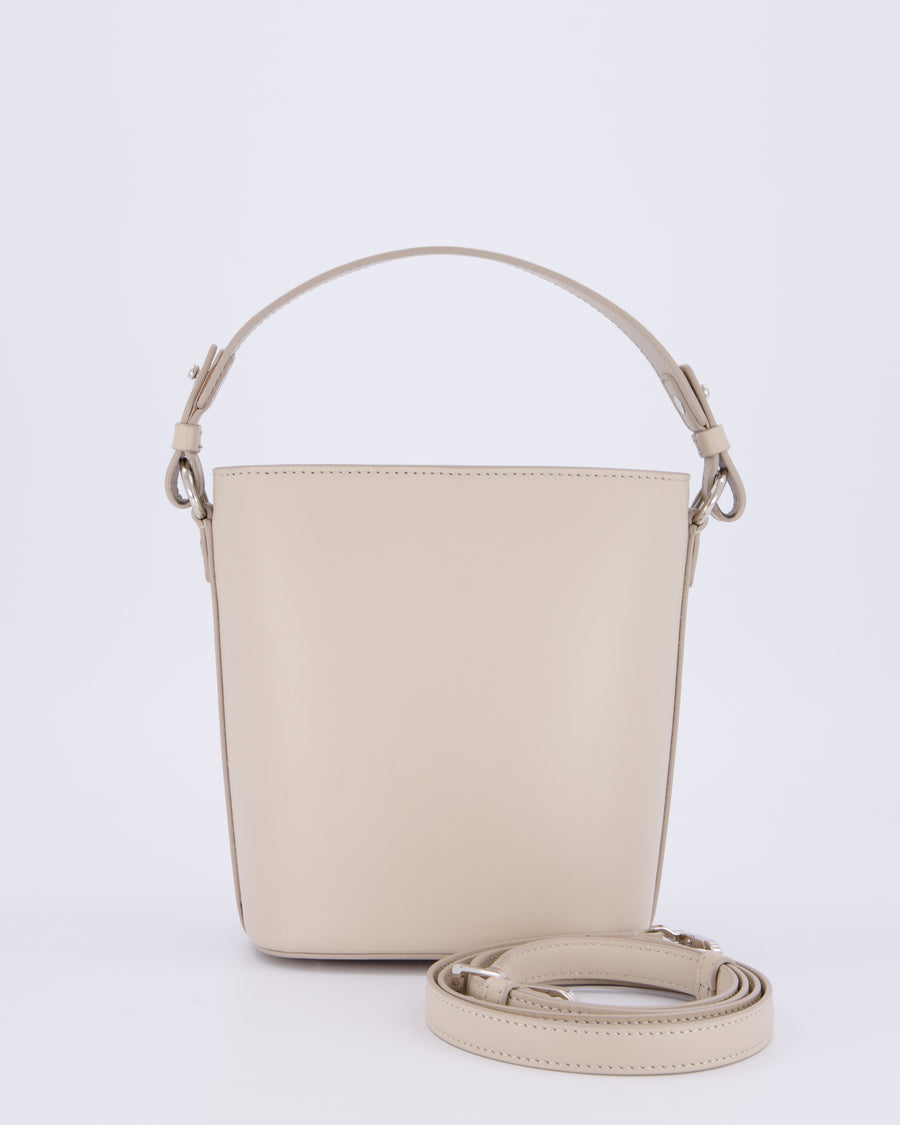 Loro Piana Beige Crossbody Bucket Bag In Calfskin Leather With Silver Hardware