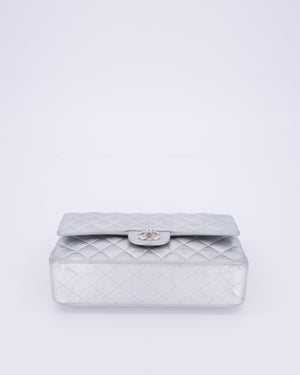 *RARE* Chanel Metallic Silver Medium Classic Double Flap Bag in Lambskin Leather with Silver Hardware