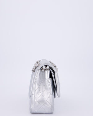 *RARE* Chanel Metallic Silver Medium Classic Double Flap Bag in Lambskin Leather with Silver Hardware