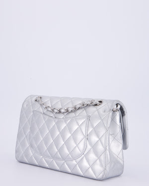 *RARE* Chanel Metallic Silver Medium Classic Double Flap Bag in Lambskin Leather with Silver Hardware