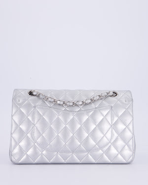 *RARE* Chanel Metallic Silver Medium Classic Double Flap Bag in Lambskin Leather with Silver Hardware