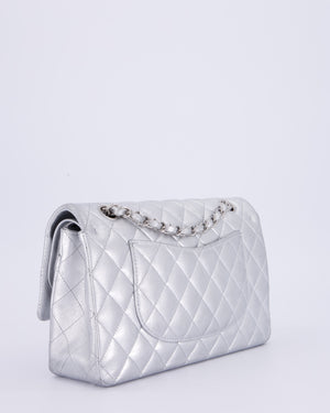 *RARE* Chanel Metallic Silver Medium Classic Double Flap Bag in Lambskin Leather with Silver Hardware