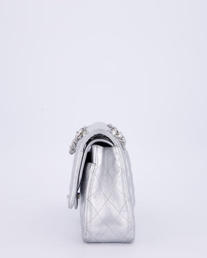 *RARE* Chanel Metallic Silver Medium Classic Double Flap Bag in Lambskin Leather with Silver Hardware