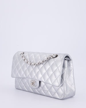 *RARE* Chanel Metallic Silver Medium Classic Double Flap Bag in Lambskin Leather with Silver Hardware
