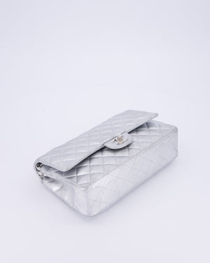 *RARE* Chanel Metallic Silver Medium Classic Double Flap Bag in Lambskin Leather with Silver Hardware