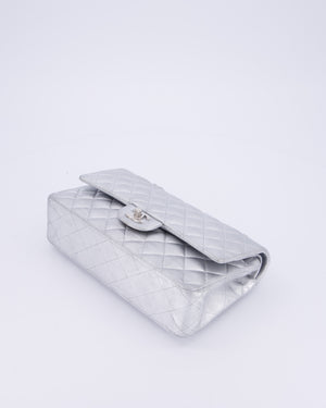 *RARE* Chanel Metallic Silver Medium Classic Double Flap Bag in Lambskin Leather with Silver Hardware