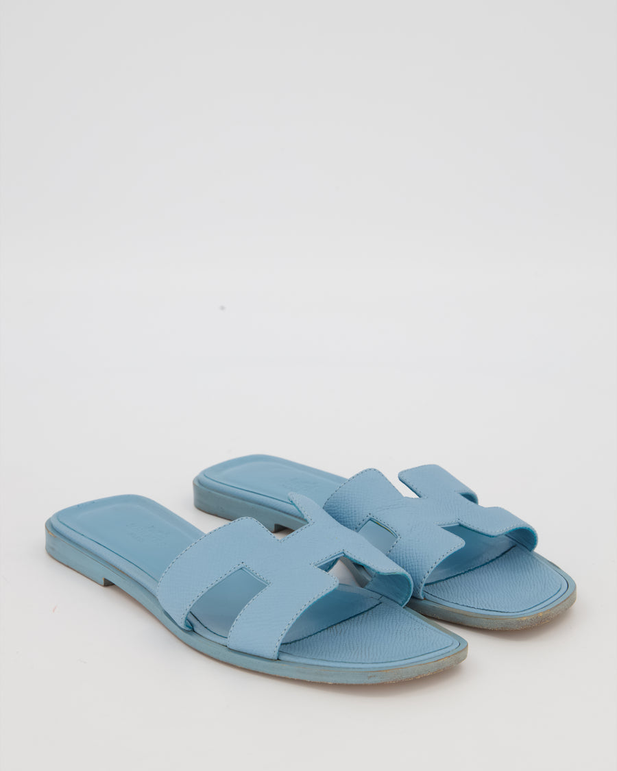 Hermès Oran Sandals in Bleu Atoll Epsom Leather Size EU 35