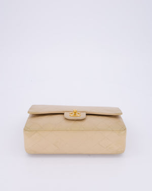 Chanel Vintage Beige Medium Classic Double Flap Bag in Lambskin Leather with 24K Gold Hardware