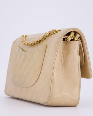 Chanel Vintage Beige Medium Classic Double Flap Bag in Lambskin Leather with 24K Gold Hardware
