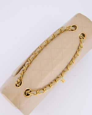 Chanel Vintage Beige Medium Classic Double Flap Bag in Lambskin Leather with 24K Gold Hardware