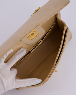 Chanel Vintage Beige Medium Classic Double Flap Bag in Lambskin Leather with 24K Gold Hardware
