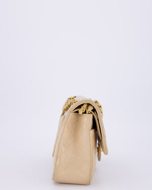 Chanel Vintage Beige Medium Classic Double Flap Bag in Lambskin Leather with 24K Gold Hardware