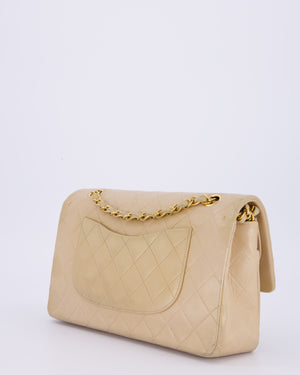 Chanel Vintage Beige Medium Classic Double Flap Bag in Lambskin Leather with 24K Gold Hardware