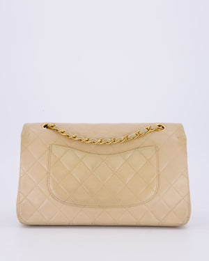 Chanel Vintage Beige Medium Classic Double Flap Bag in Lambskin Leather with 24K Gold Hardware