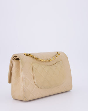 Chanel Vintage Beige Medium Classic Double Flap Bag in Lambskin Leather with 24K Gold Hardware