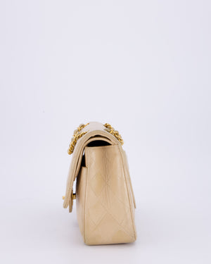 Chanel Vintage Beige Medium Classic Double Flap Bag in Lambskin Leather with 24K Gold Hardware