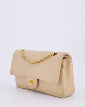 Chanel Vintage Beige Medium Classic Double Flap Bag in Lambskin Leather with 24K Gold Hardware