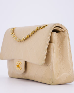 Chanel Vintage Beige Medium Classic Double Flap Bag in Lambskin Leather with 24K Gold Hardware