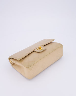 Chanel Vintage Beige Medium Classic Double Flap Bag in Lambskin Leather with 24K Gold Hardware