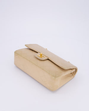Chanel Vintage Beige Medium Classic Double Flap Bag in Lambskin Leather with 24K Gold Hardware