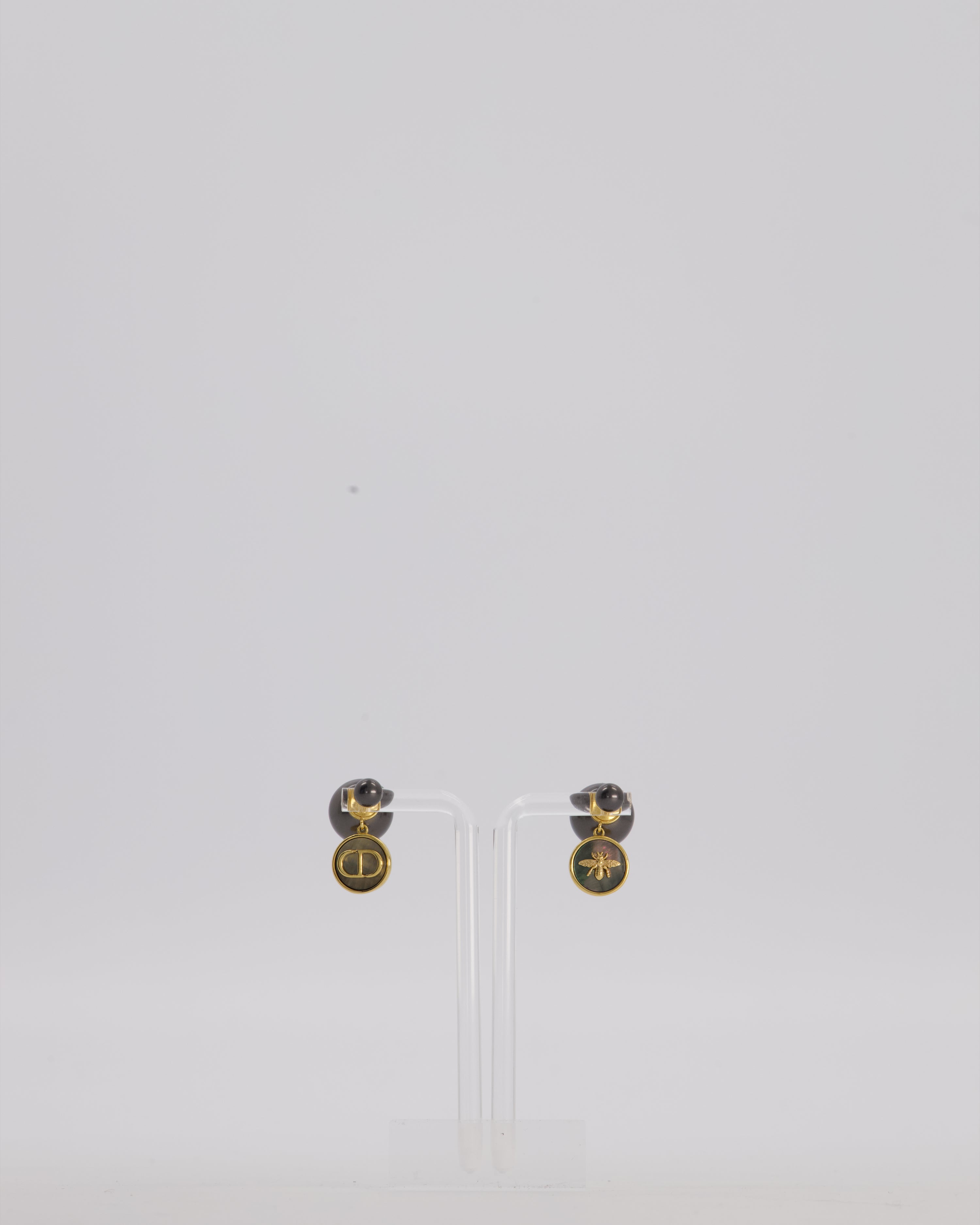 Christian Dior Tribales Earrings in Gold Metal and Grey Resin