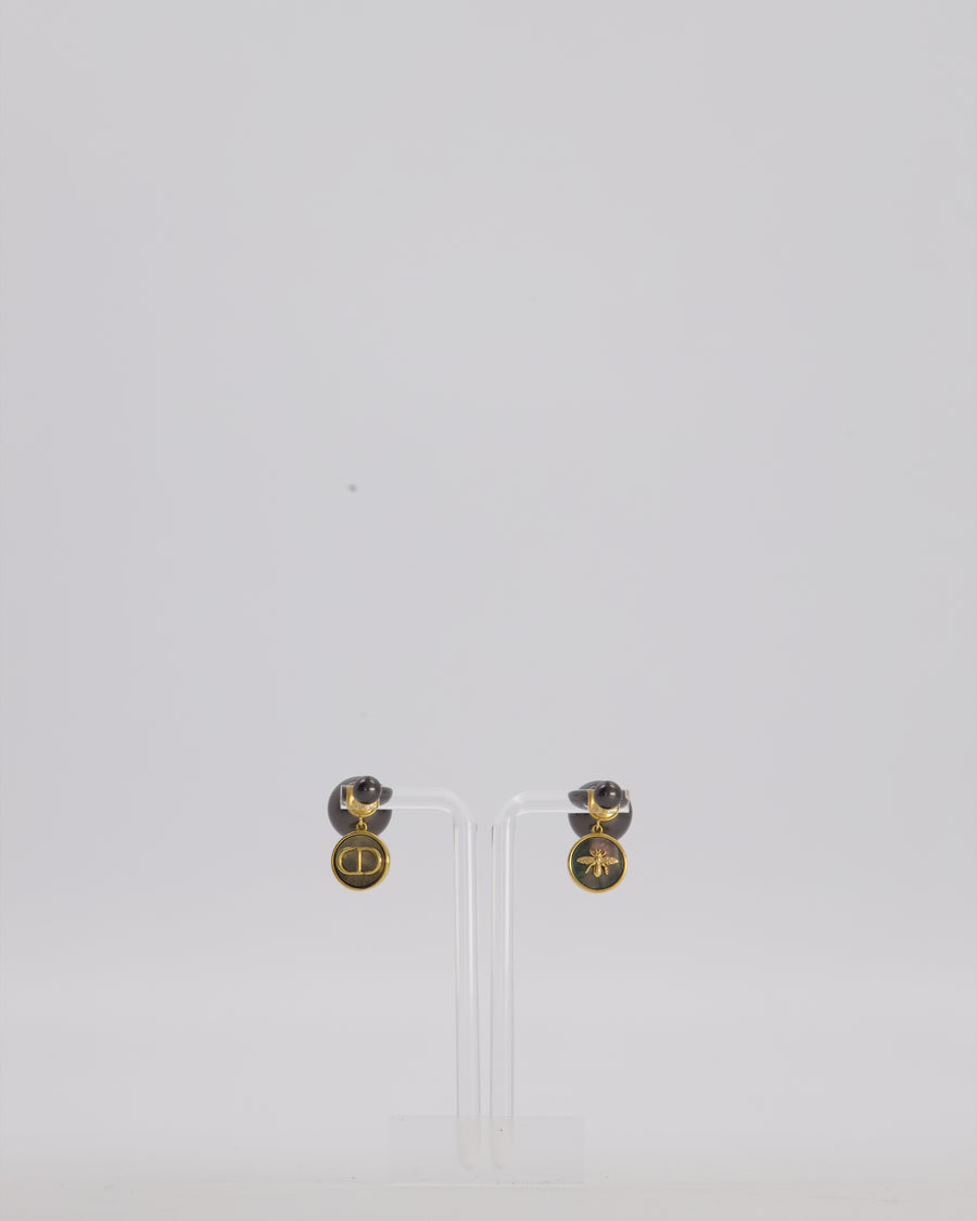 Christian Dior Tribales Earrings in Gold Metal and Grey Resin Pearls