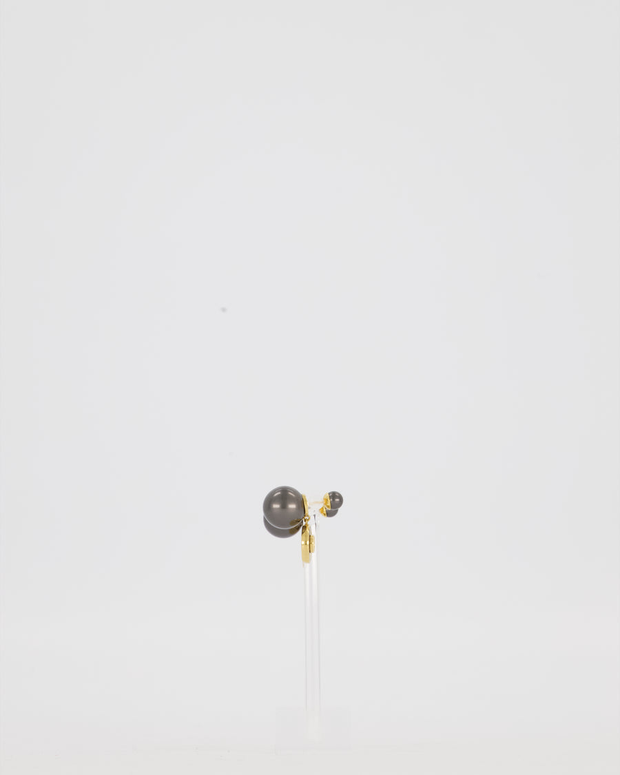 Christian Dior Tribales Earrings in Gold Metal and Grey Resin Pearls